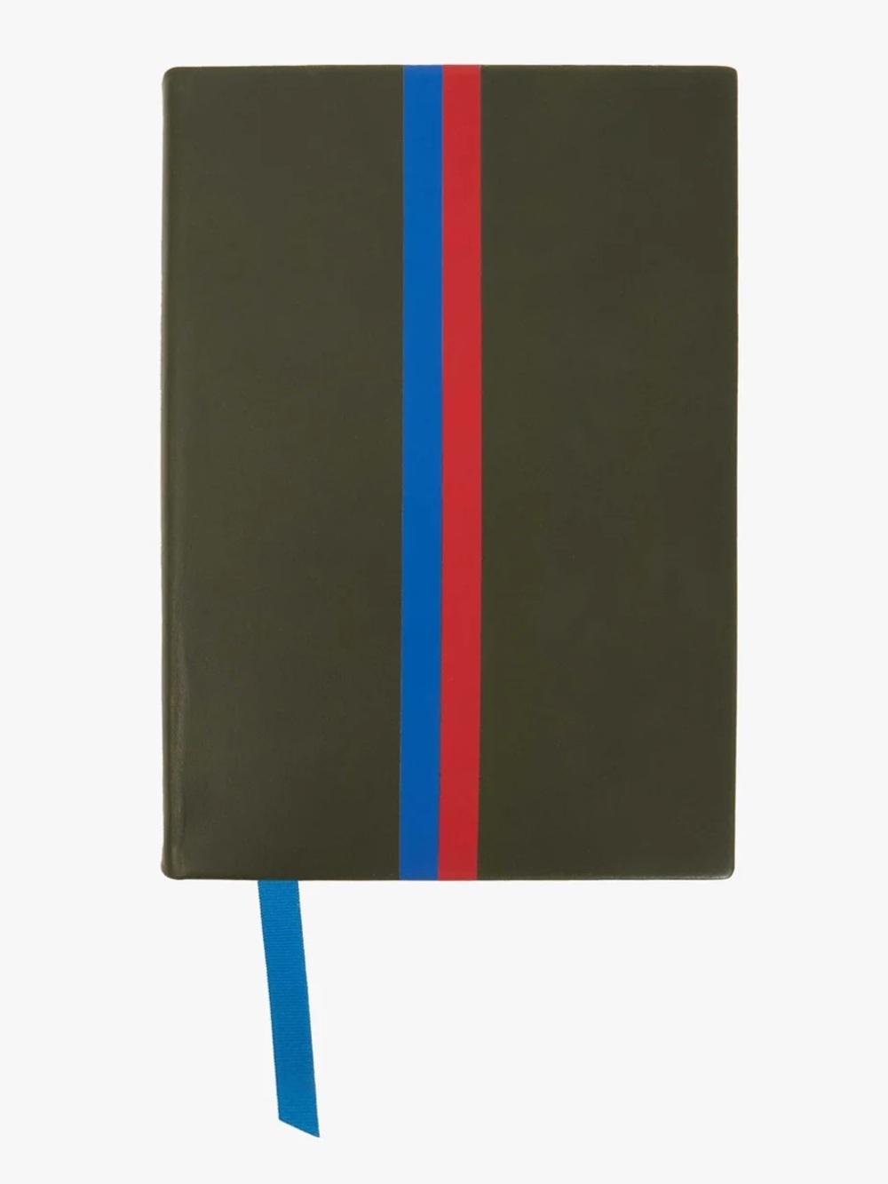 Clare V Green Leather Notebook with Blue and Red Stripe & Gold foil edges